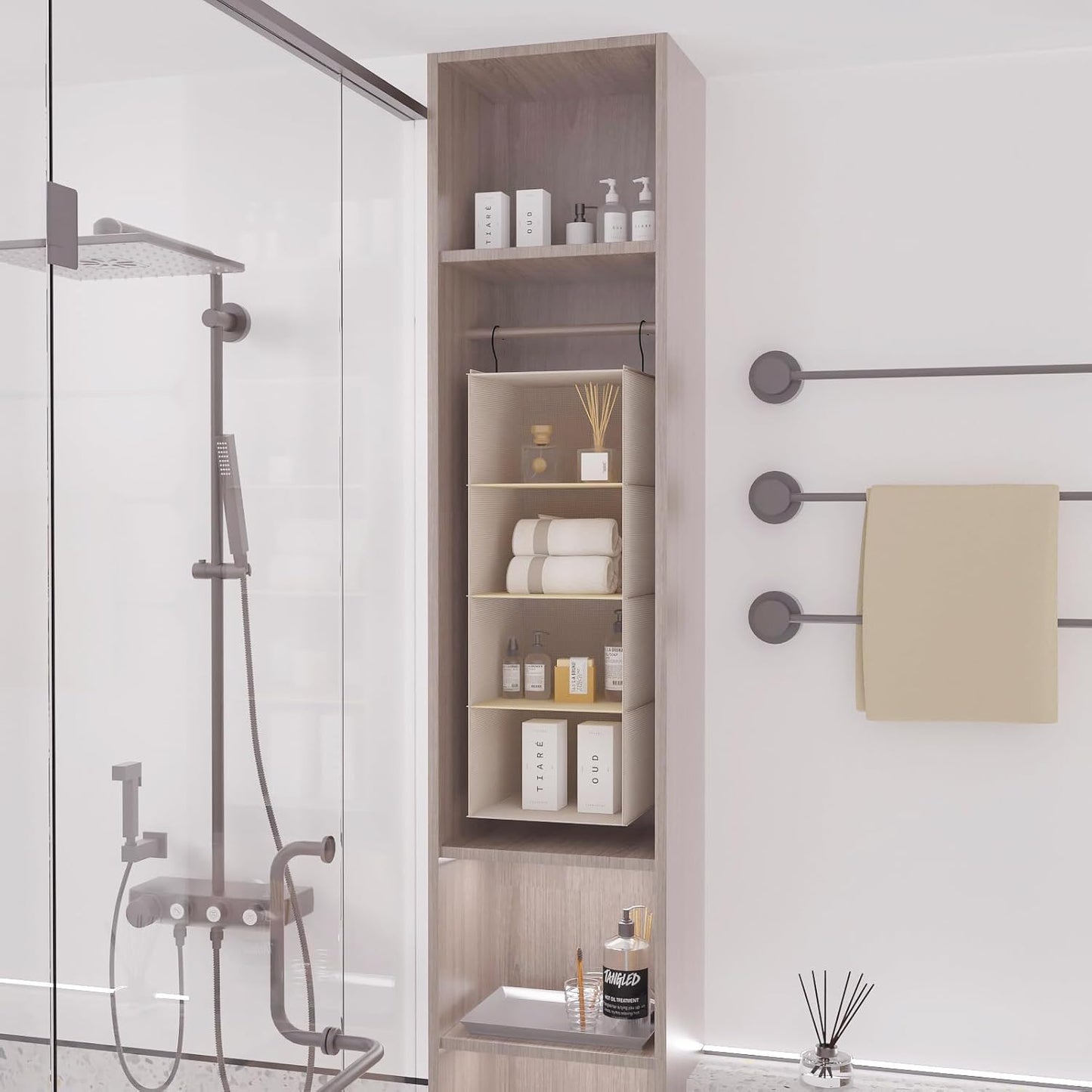 Hanging Closet Organizer and Storage, Foldable 4-Shelf Wardrobe Clothes Shelves Organizer