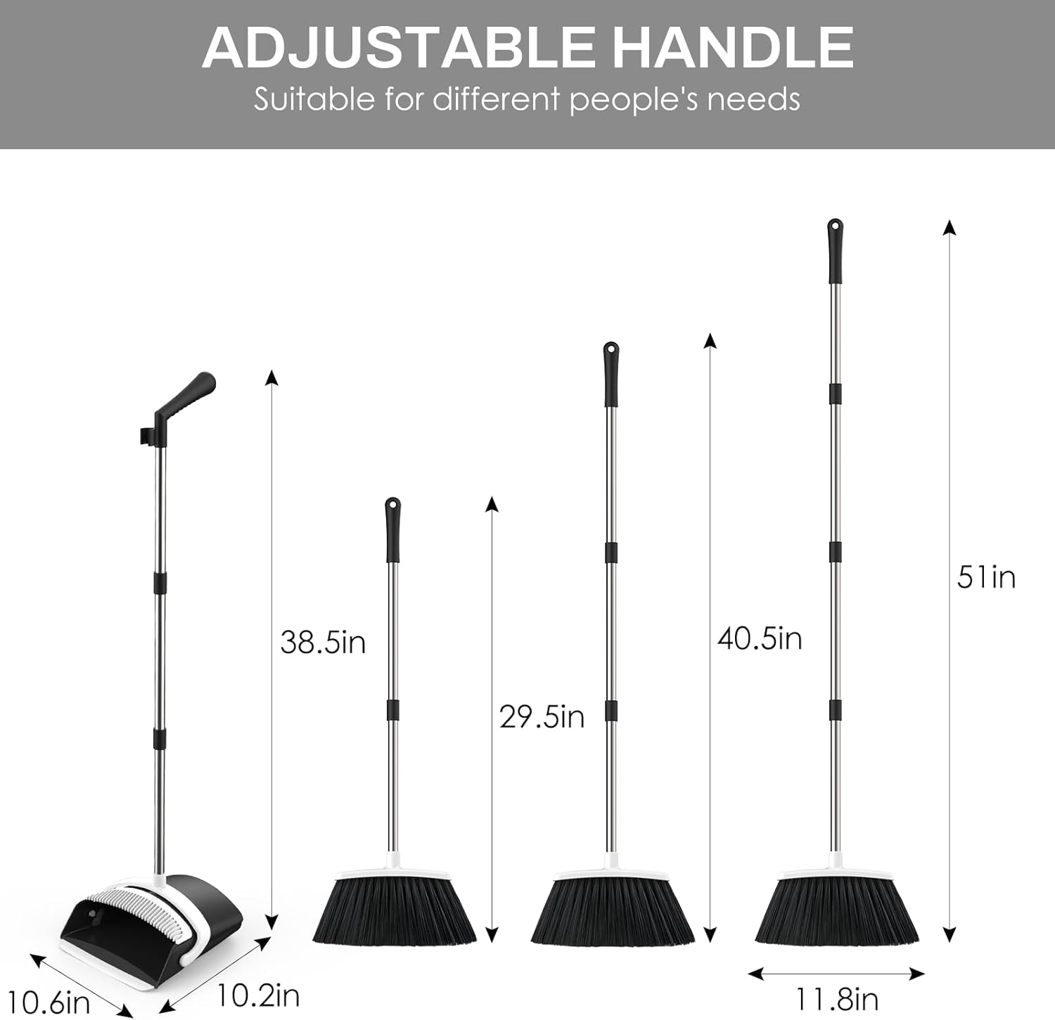 Broom and Dustpan Set for Home, 51-in Long Adjustable Handle Angle Broom and Dustpan Combo Set with