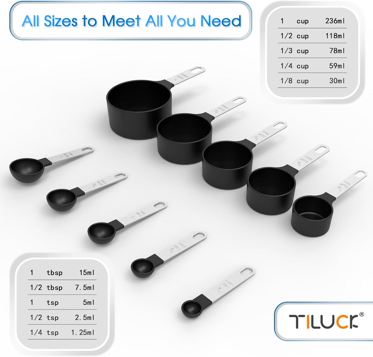 TILUCK Measuring Cups & Spoons Set, Stackable Cups and Spoons, Nesting Measure Cups with Stainless
