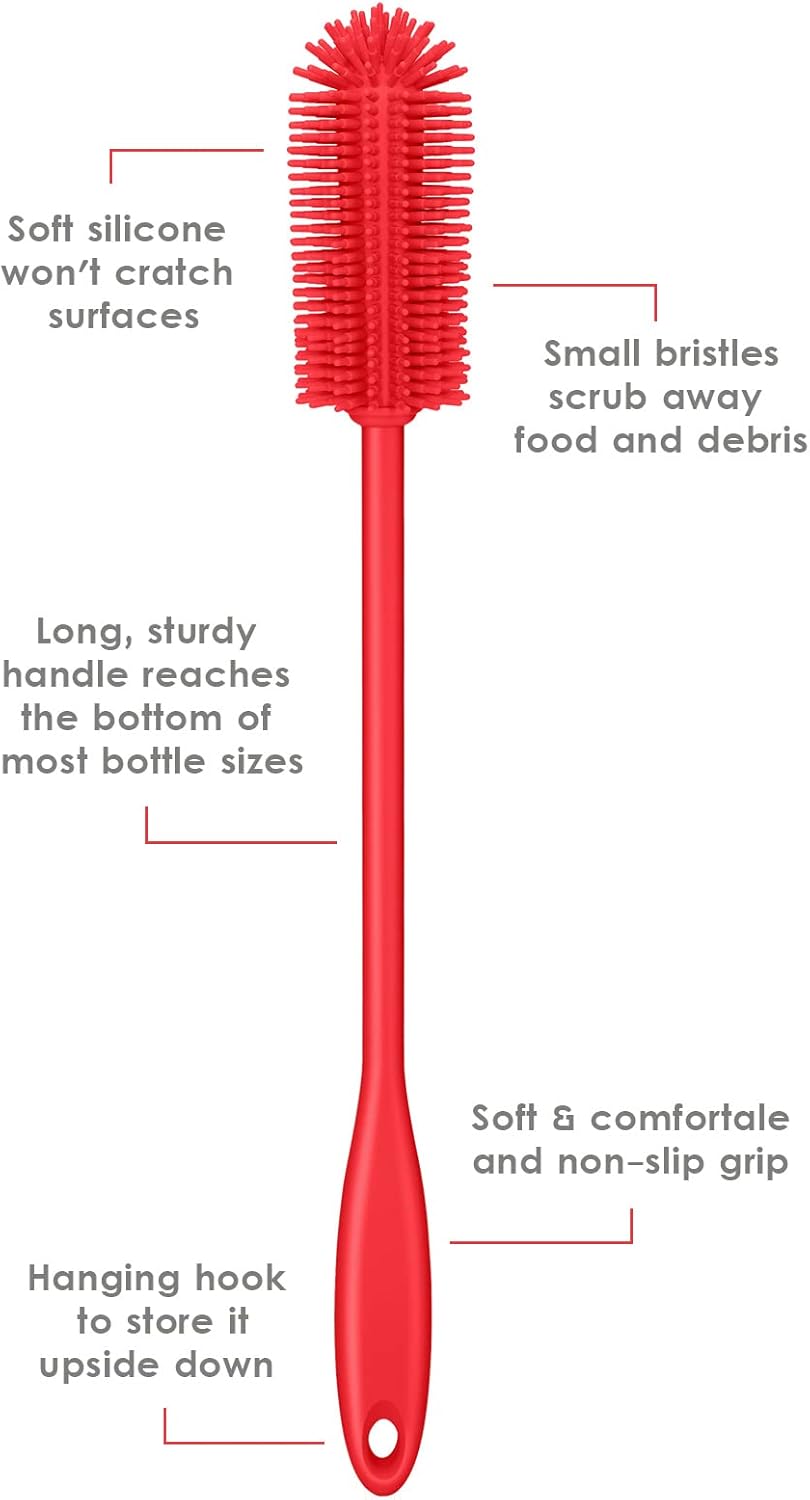 Silicone Bottle Brush, Water Bottle Cleaner Brush with Long Handle, Perfect for Cleaning Narrow