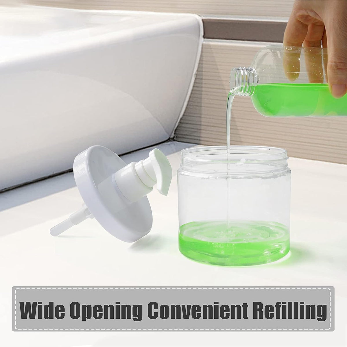 Cosywell Pump Bottle Dispenser Plastic Refillable Bottles Wide Mouth Jar Style Empty Bathroom