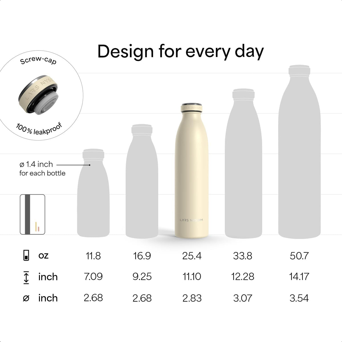 LARS NYSØM Stainless Steel Insulated Water Bottle 12oz 17oz 25oz 34oz 51oz | Insulated Thermo Flask