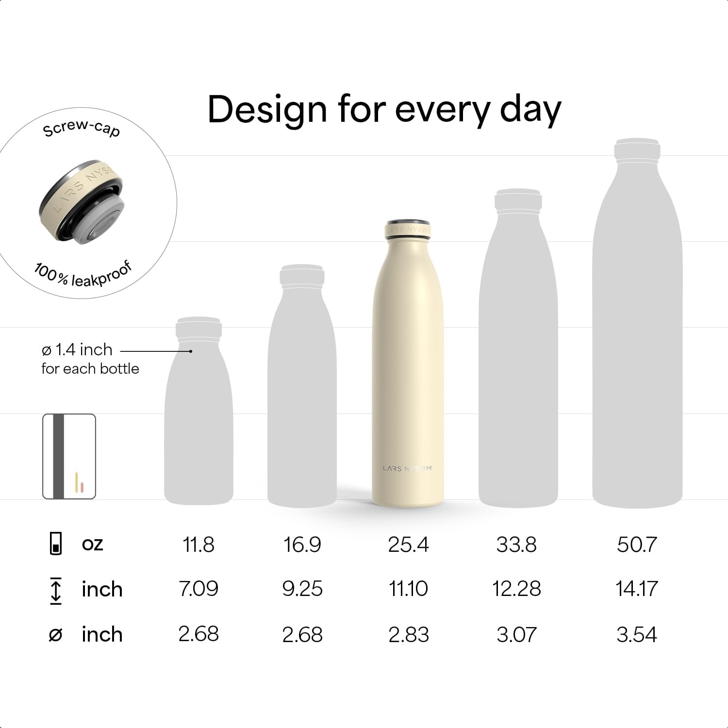 LARS NYSØM Stainless Steel Insulated Water Bottle 12oz 17oz 25oz 34oz 51oz | Insulated Thermo Flask