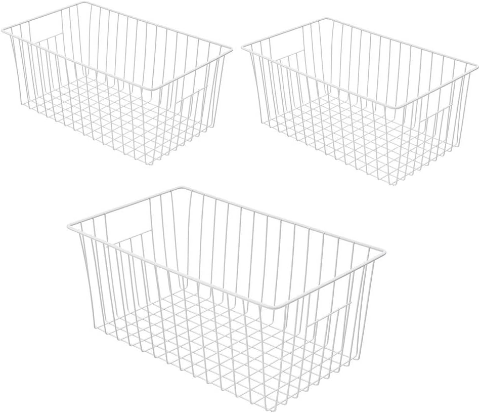 16inch Freezer Wire Storage Organizer Baskets, Household Refrigerator Bins with Built-in Handles