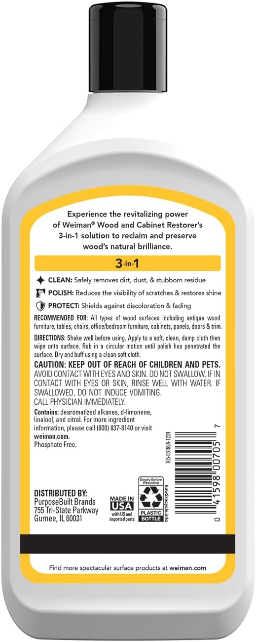 Weiman Wood and Cabinet Restorer 3-In-1 Bundle - Removes Dirt, Residue, Dust, Reduces Scratches
