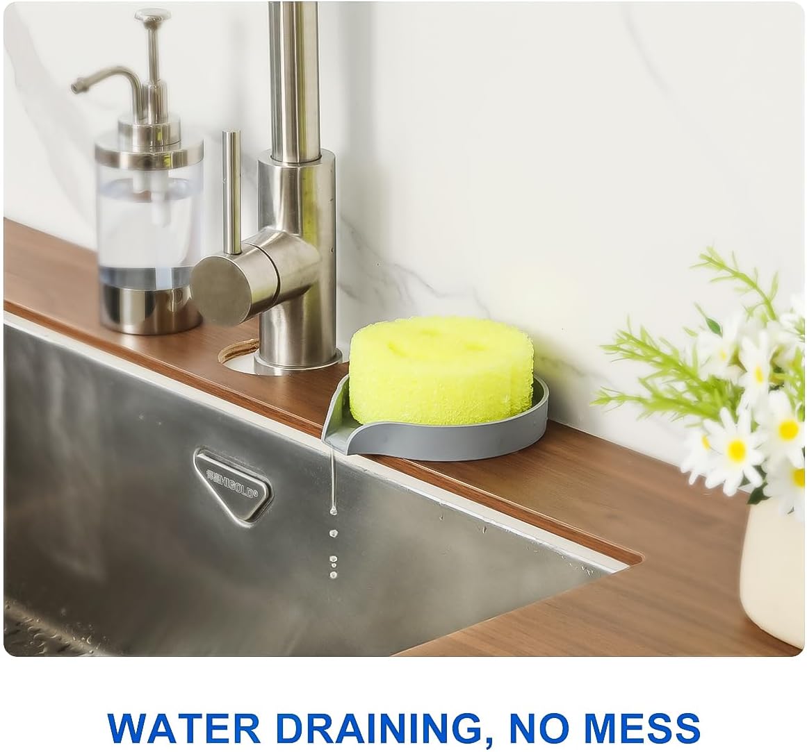 LANMU Silicone Smiley Face Sponge Holder for Kitchen Sink, Sink Caddy Organizer with Drainage for