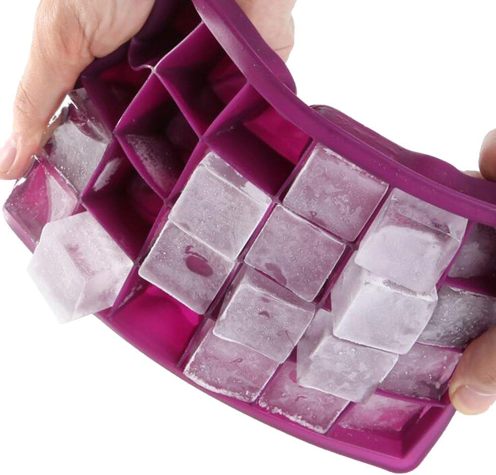 Ice Cube Tray, Silicone Square Ice Trays Easy Release Stackable Ice Cube Mold with Removable Lid
