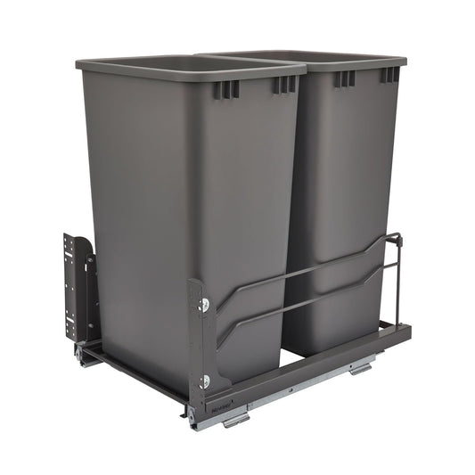 Rev-A-Shelf Pullout Dual Trash Cans for Full Height Kitchen Garbage Cabinet 50 Quart 12.5 Gallon