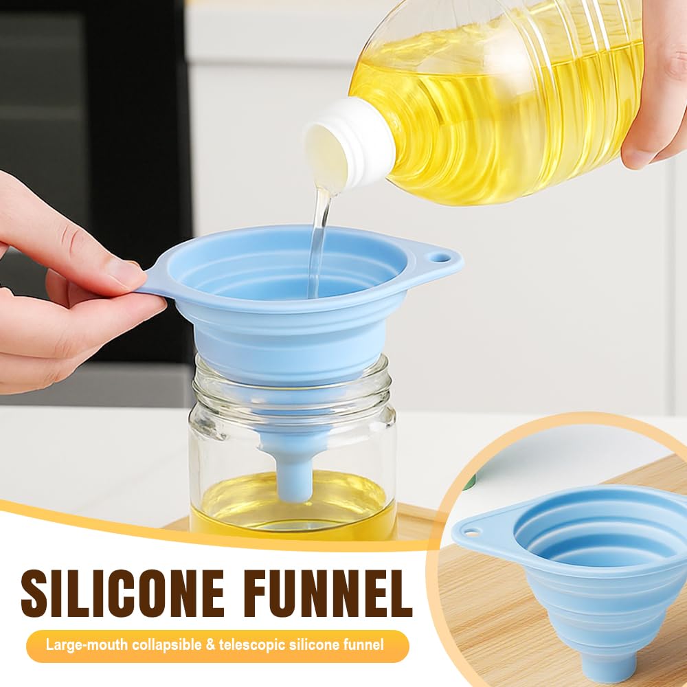 Kitchen Funnel Set, 2025 New Silicone Collapsible Funnel, Multi-Purpose Small Funnels for Kitchen