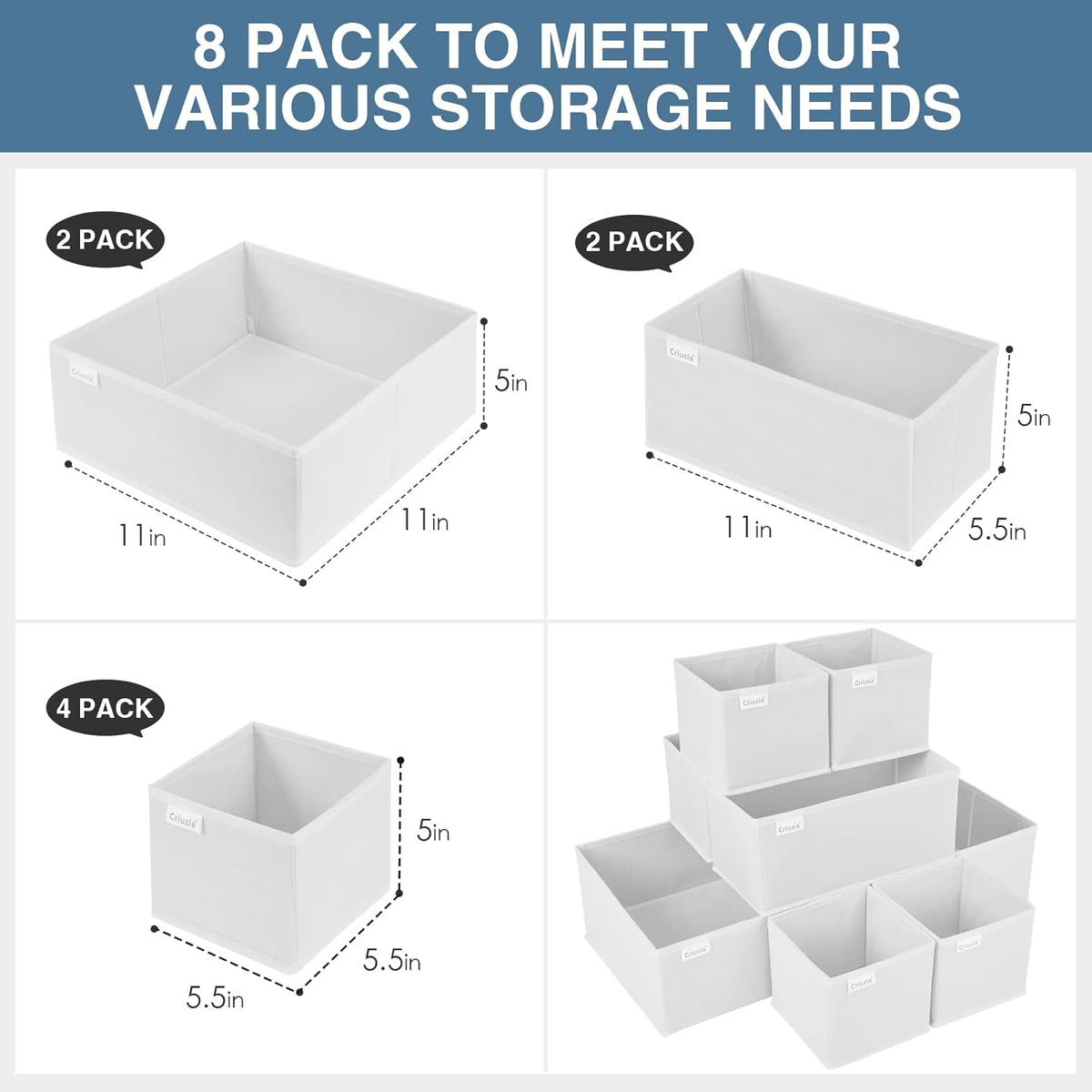 Criusia Drawer Organizer Clothes, 8 Pack Underwear Drawer Organizer, Foldable Closet Organizers and