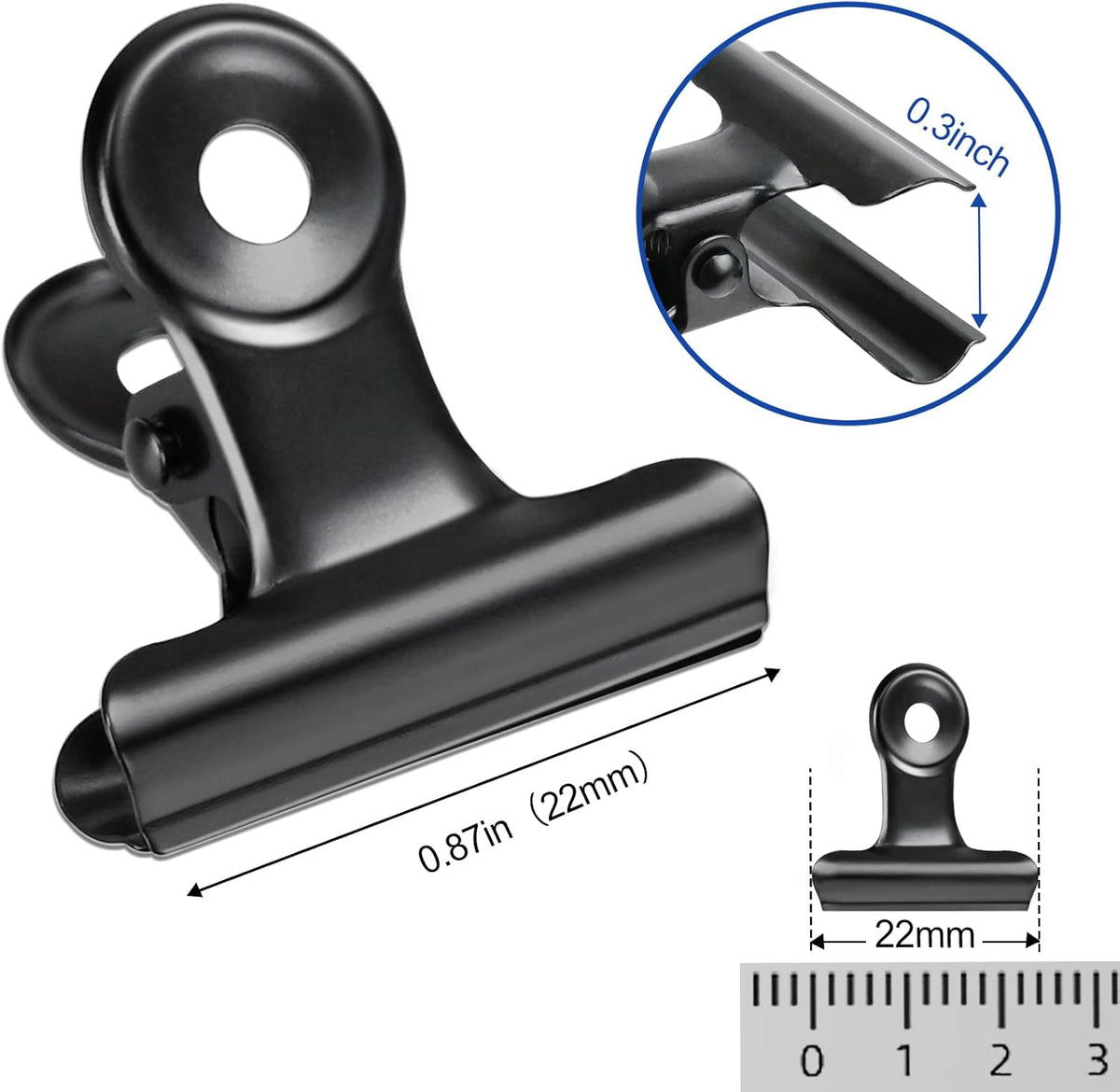 30 Pack Bulldog Clips 0.87 Inch Small Hinge Paper Clips Metal Hinge Clips for Crafts, Food Bags