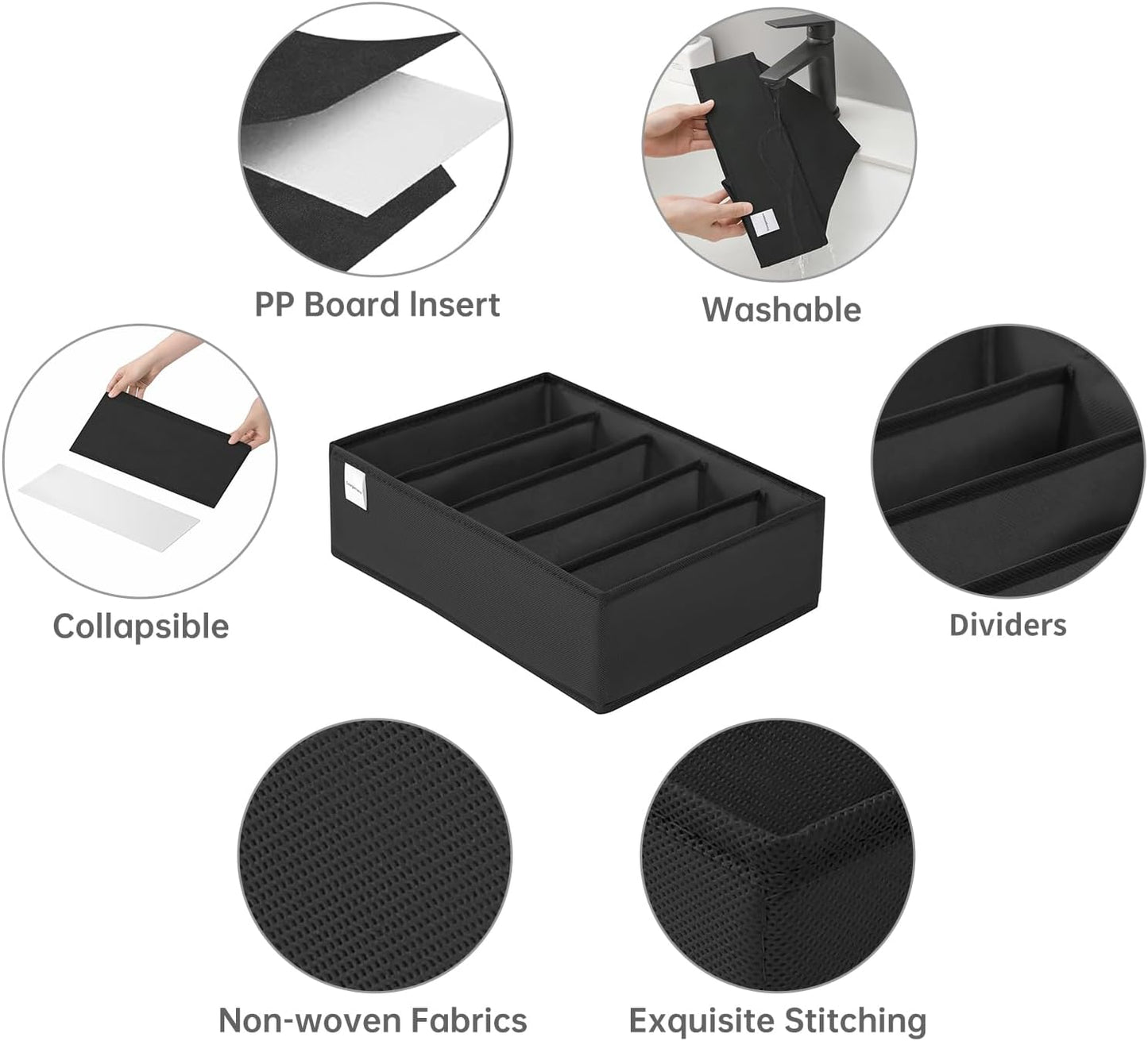 4 Packs T-shirt Drawer Organizers for Clothing,5 Grids Compartment Wardrobe Storage Box, Washable