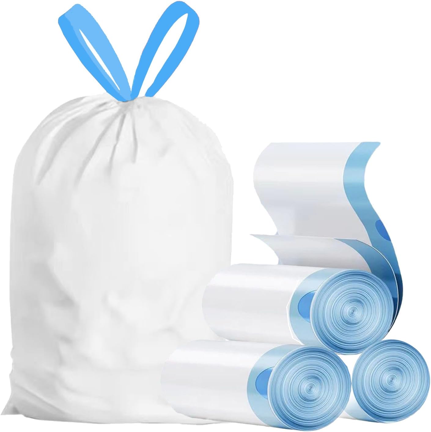 15 Gallon white drawstring trash bags, No tear open large floral scent garbage bag,Ultra thickened
