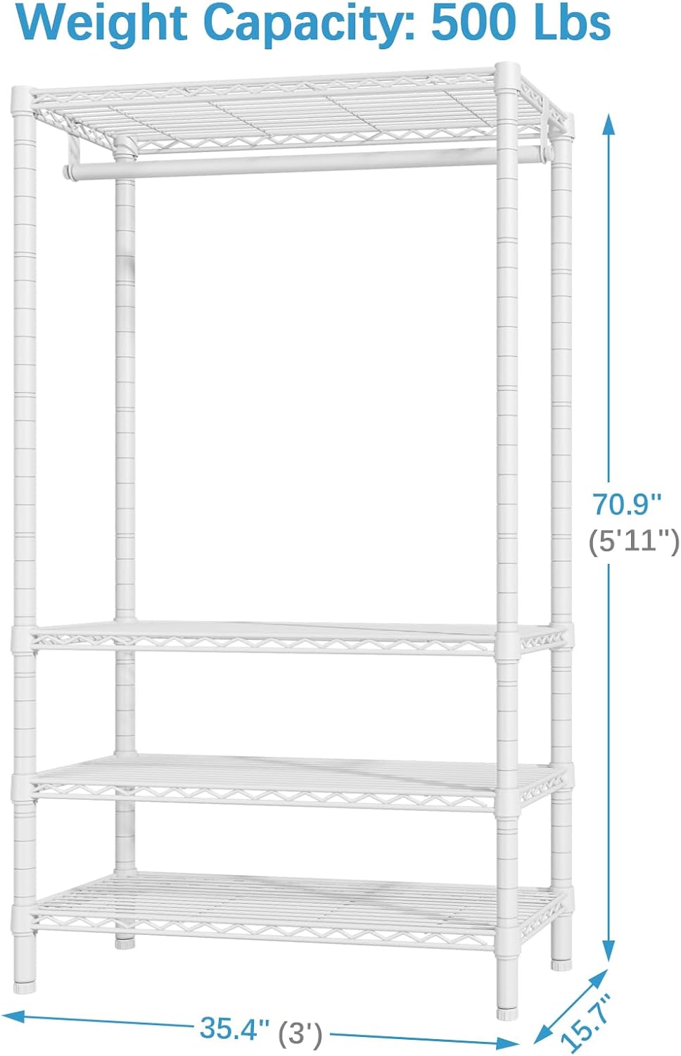 VIPEK V1 Wire Garment Rack 4 Tiers Heavy Duty Clothes Rack for Hanging Clothes Freestanding Closet