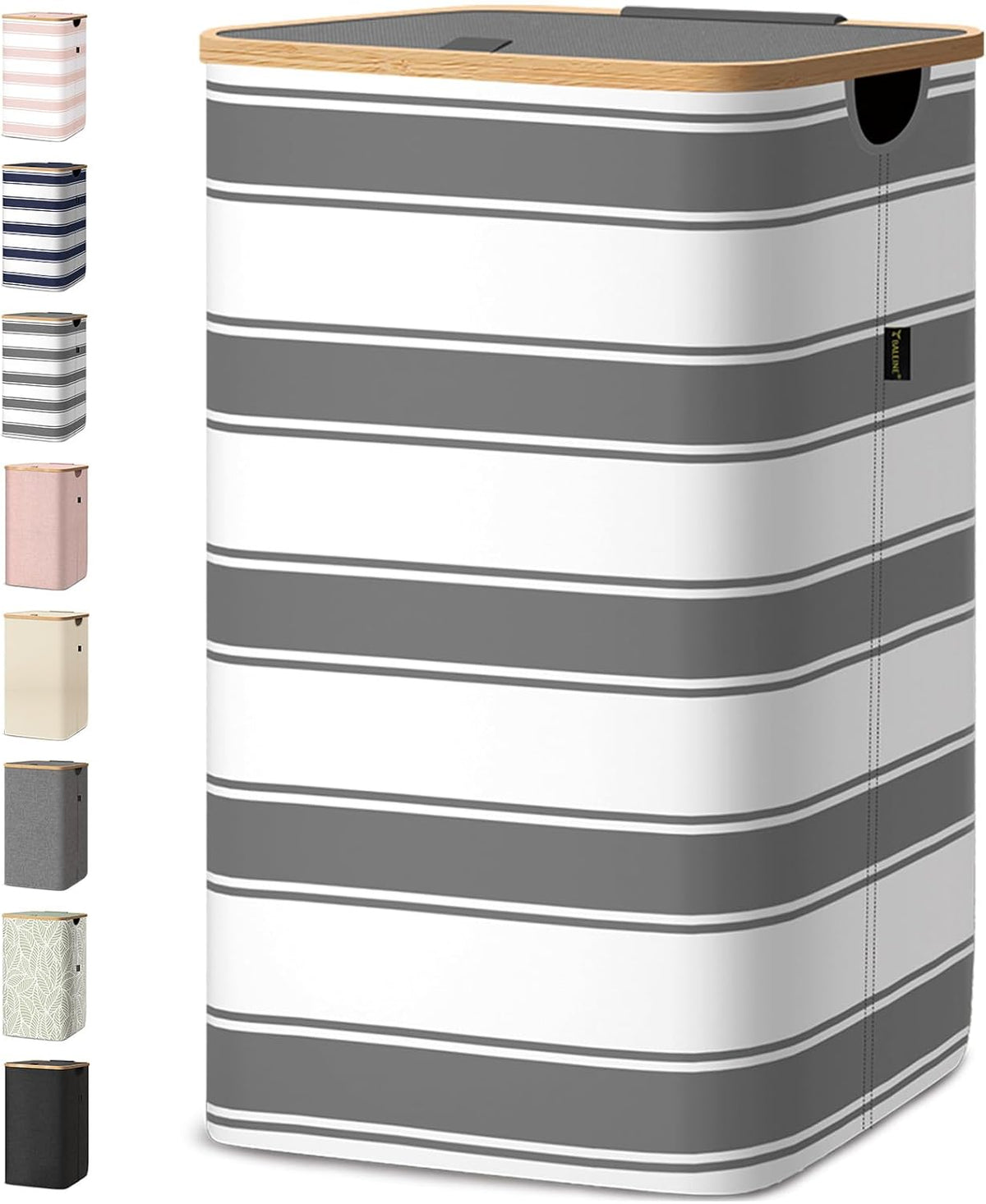 BALEINE Laundry Hamper with Lid, Tall Laundry Baskets with Bamboo Pull Handles, Large Laundry Bin