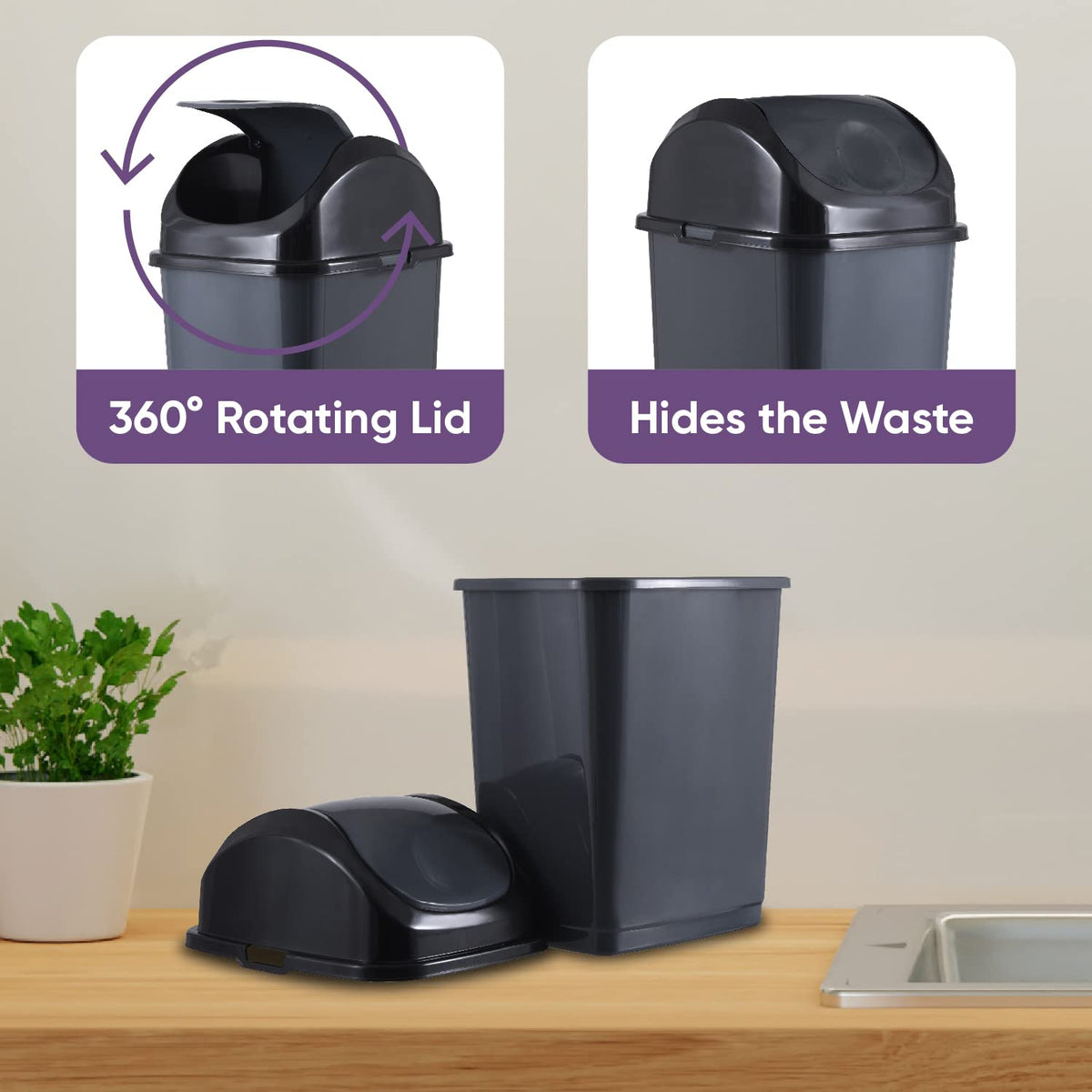 Superio Mini Desktop Trash Can with Swing Top Lid Portable Plastic Garbage Can for Countertop