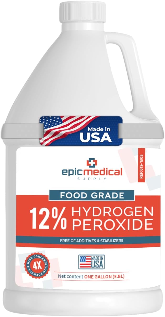 12% Food Grade Hydrogen Peroxide – Ultra-Concentrated H2O2 Peroxide Cleaner – 1 Gallon Bottle