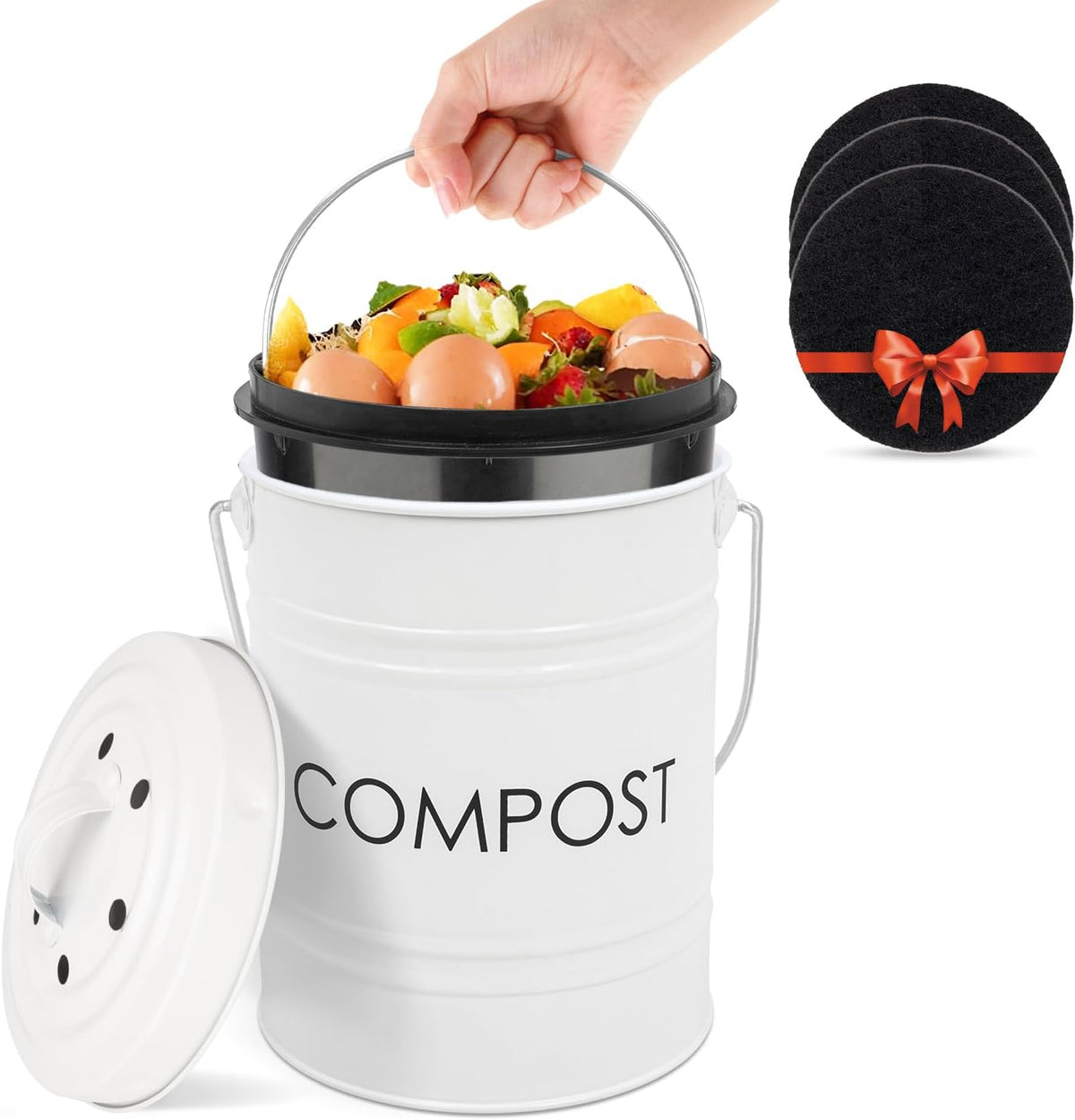 Vipush Compost Bin with Lid Small Countertop Compost Bin includes Inner Liner & 3 Charcoal Filters