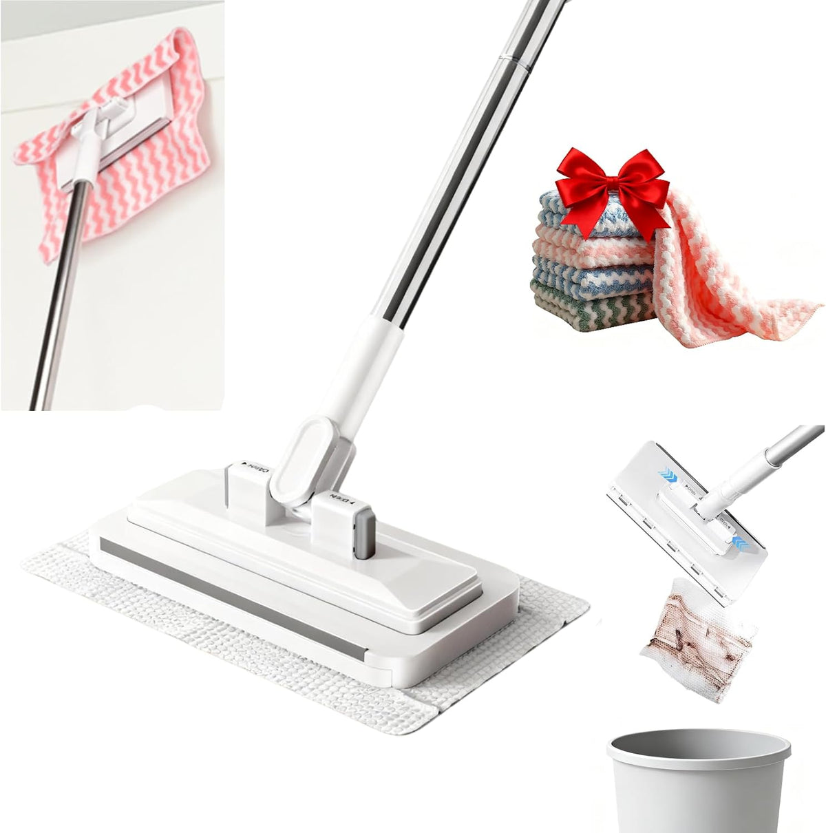 2025 New Mini Sweeper Mop No-Touch Dirty Cleaning Flat Dust Mop for Dry Wet Disposable Pads, Multi