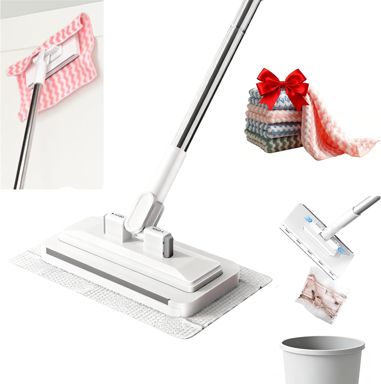 2025 New Mini Sweeper Mop No-Touch Dirty Cleaning Flat Dust Mop for Dry Wet Disposable Pads, Multi