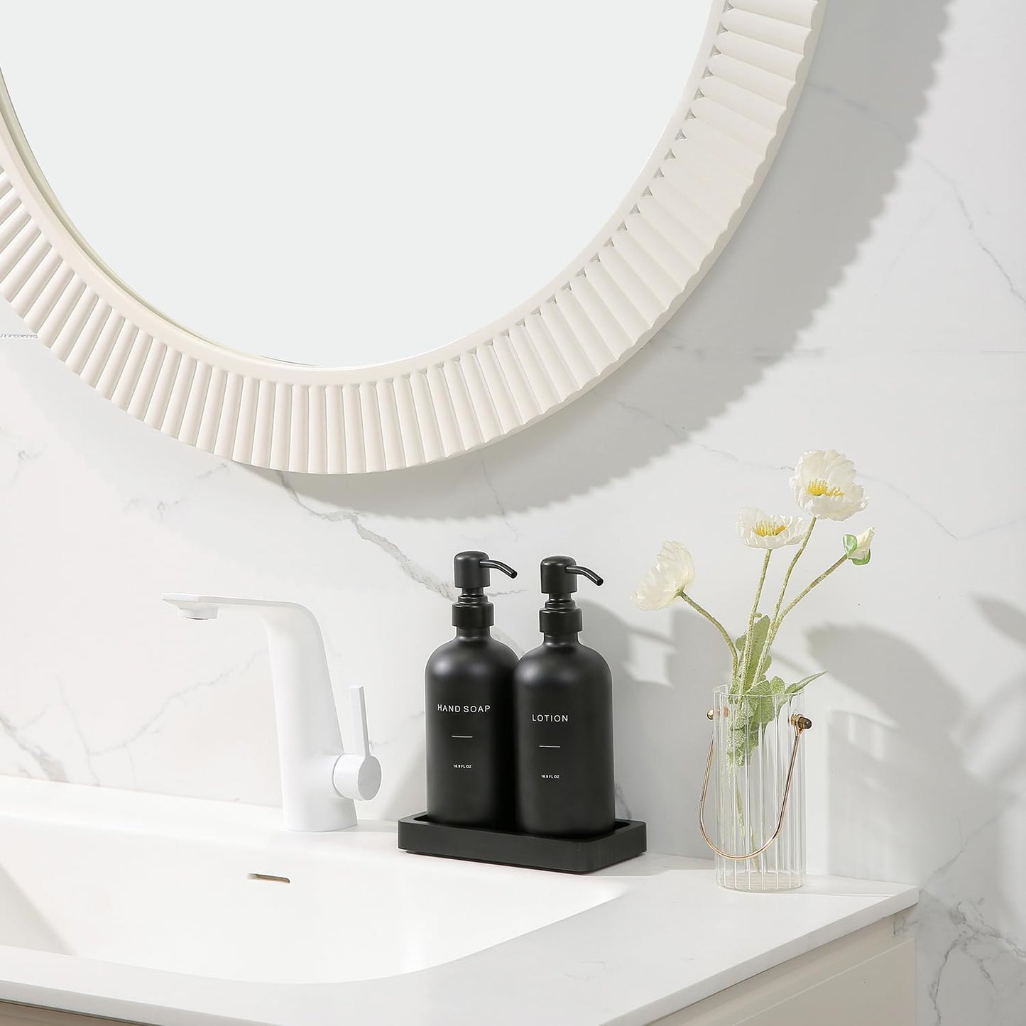 Black Soap Dispenser Bathroom Set, Soap and Lotion Dispenser Set with Stainless Steel Pump, Perfect