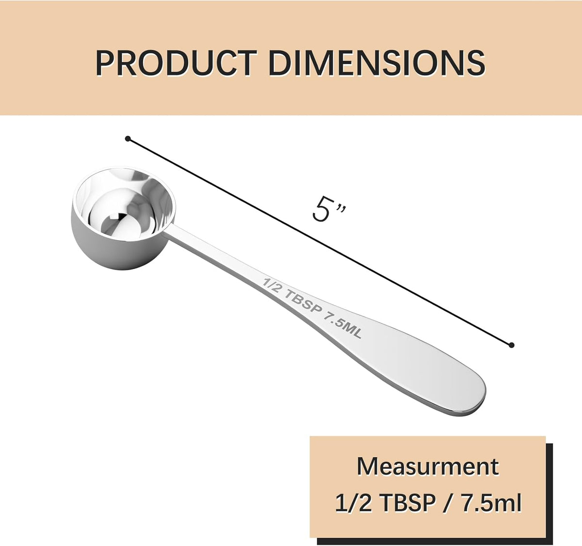 1PCS 1/2tbsp(1.5tsp, 7.5 ml) Single Measuring Spoon, Stainless Steel Individual Teaspoon, Metal