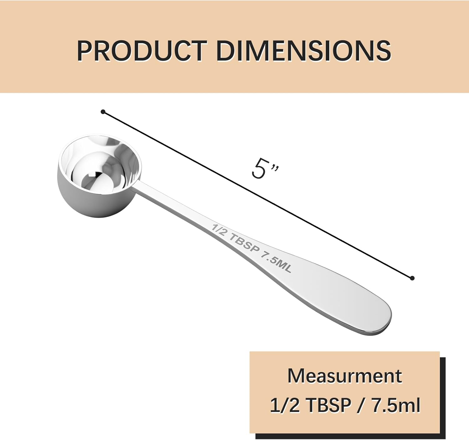 1PCS 1/2tbsp(1.5tsp, 7.5 ml) Single Measuring Spoon, Stainless Steel Individual Teaspoon, Metal