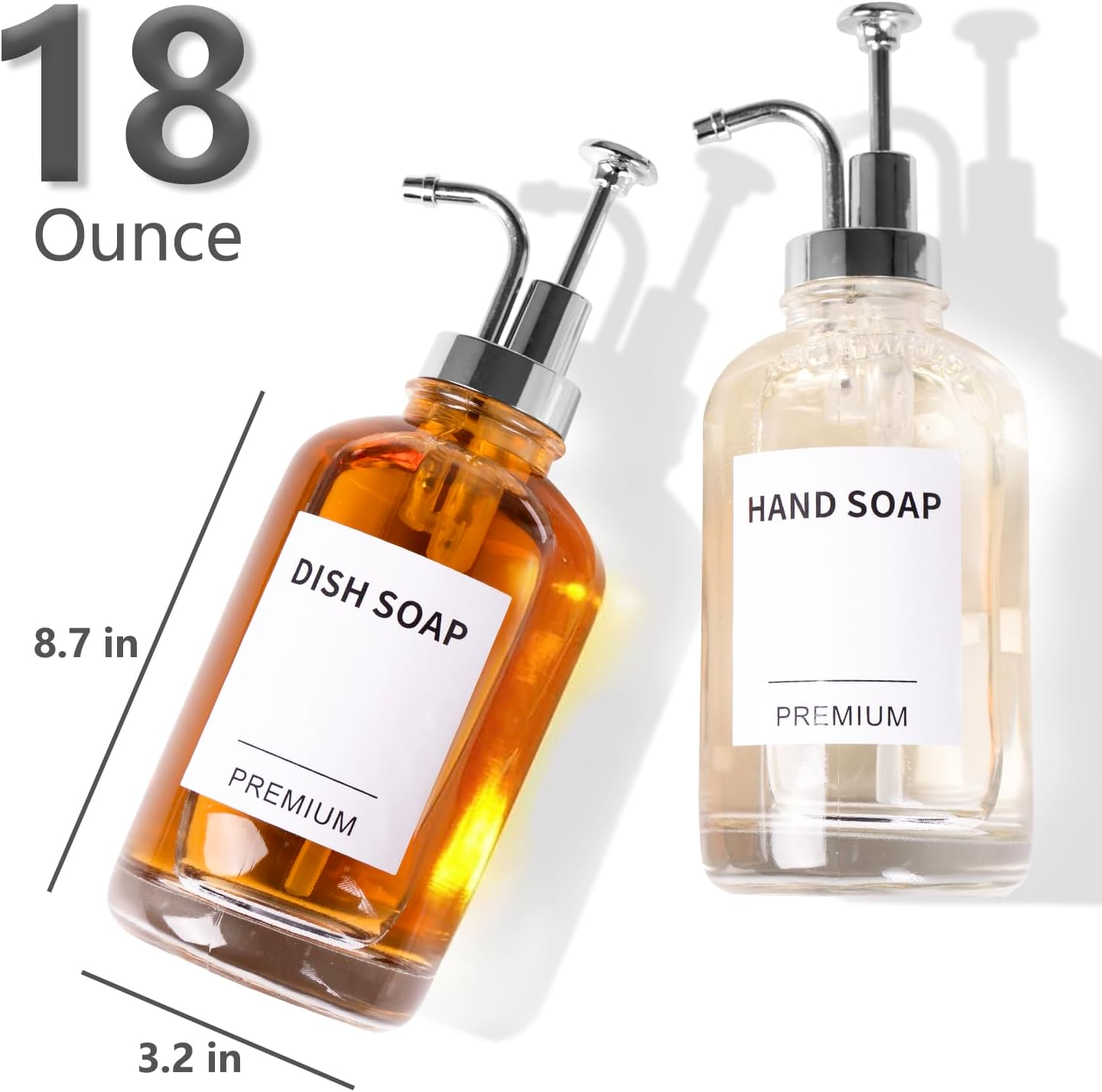Dish Soap Dispenser for Kitchen, Hand Glass Soap Dispenser Set with Pump, Tray, Funnel for