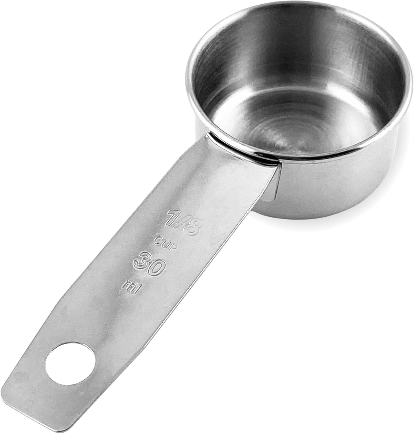 1/8 Cup Stainless Steel Measuring Cup | Sturdy Metal 30 ml | 30 cc | 1 oz | Single Cup for Wet and