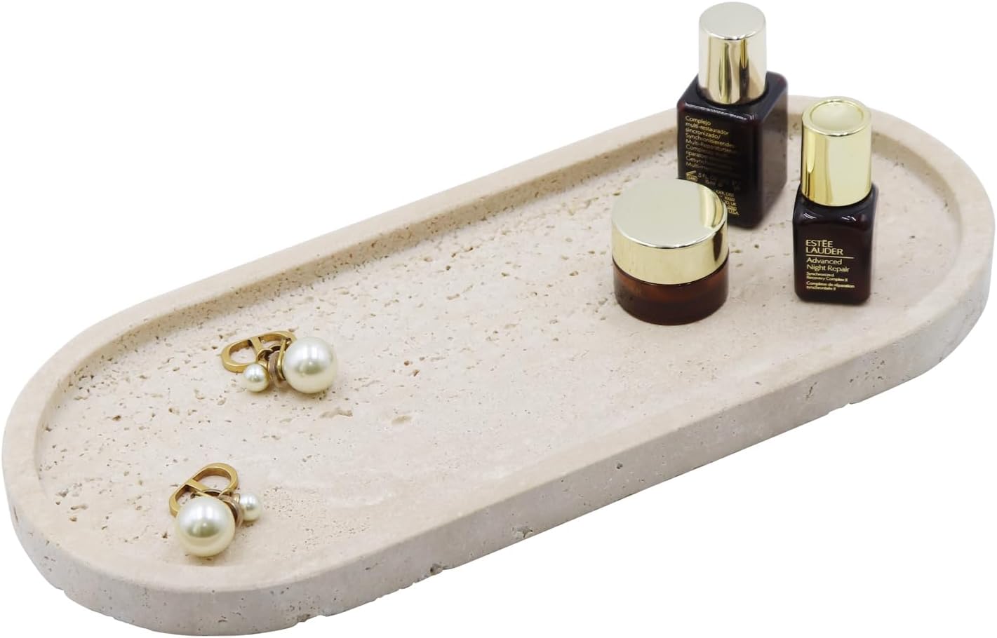 Natural Marble Tray, Oval Vanity Decorative Tray for Bathroom Counter, Countertop Stone Organizer