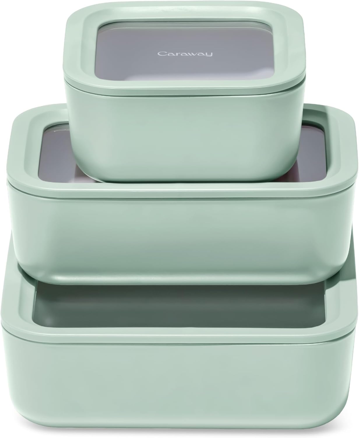 Caraway 3pc Glass Food Storage Set – 10 Cup, 6.6 Cup, & 4.4 Cup Food Containers - Ceramic Coated