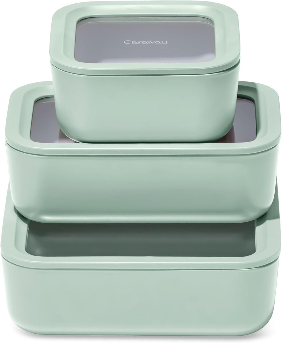 Caraway 3pc Glass Food Storage Set – 10 Cup, 6.6 Cup, & 4.4 Cup Food Containers - Ceramic Coated