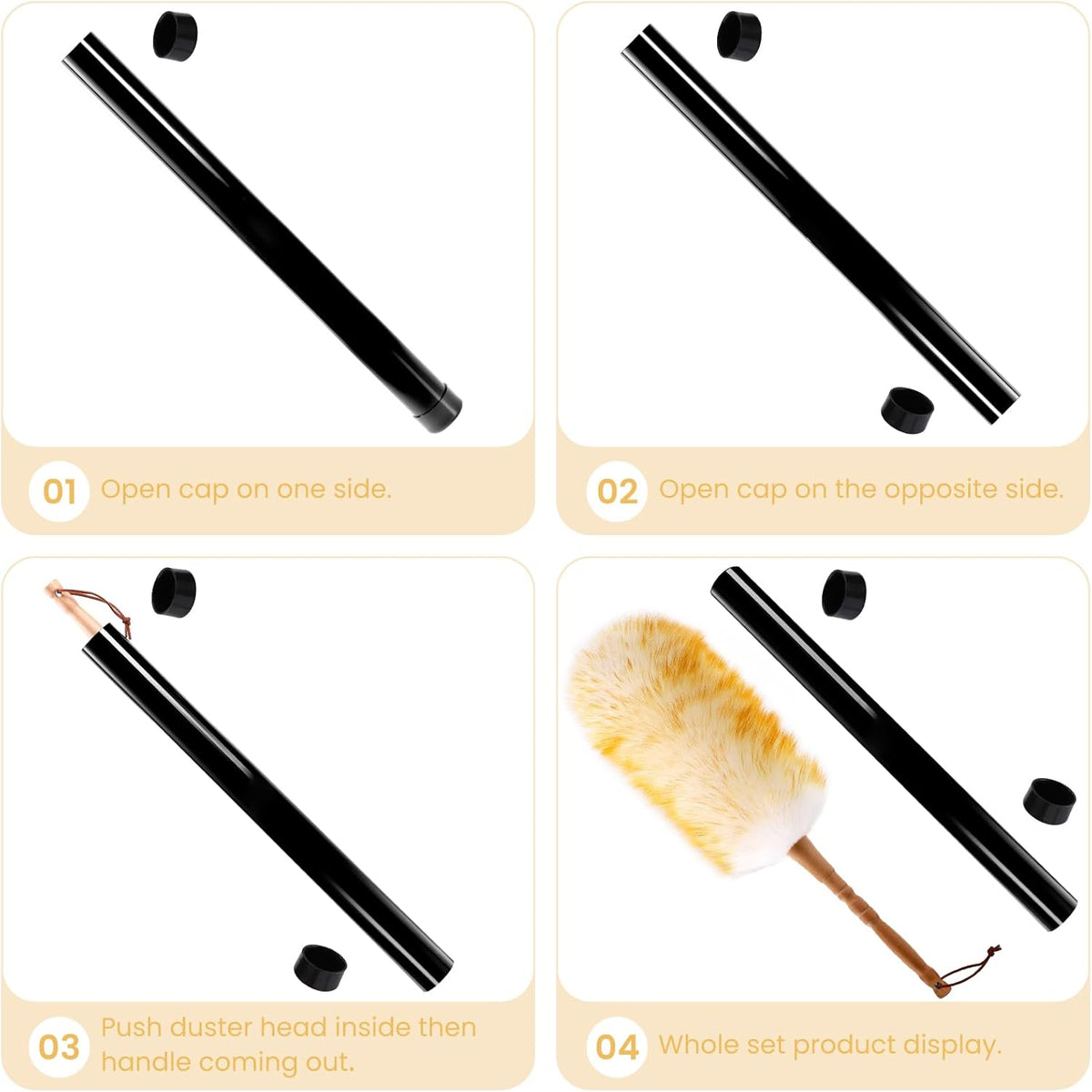 Lambswool Duster with Solid Wooden Handle,Leather Hang Strap,18.9 inch Long,Natural Feather Duster