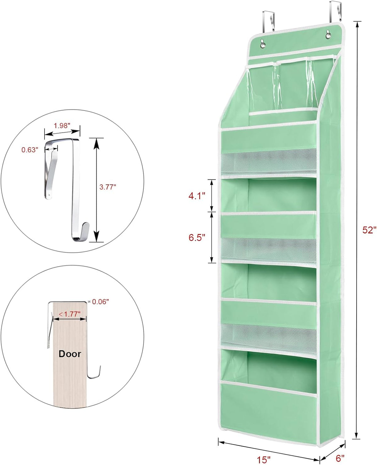 Univivi 5-Shelf Fabric Door Storage Over Door Hanging Organizer with 4 Large Pockets and 3 Small