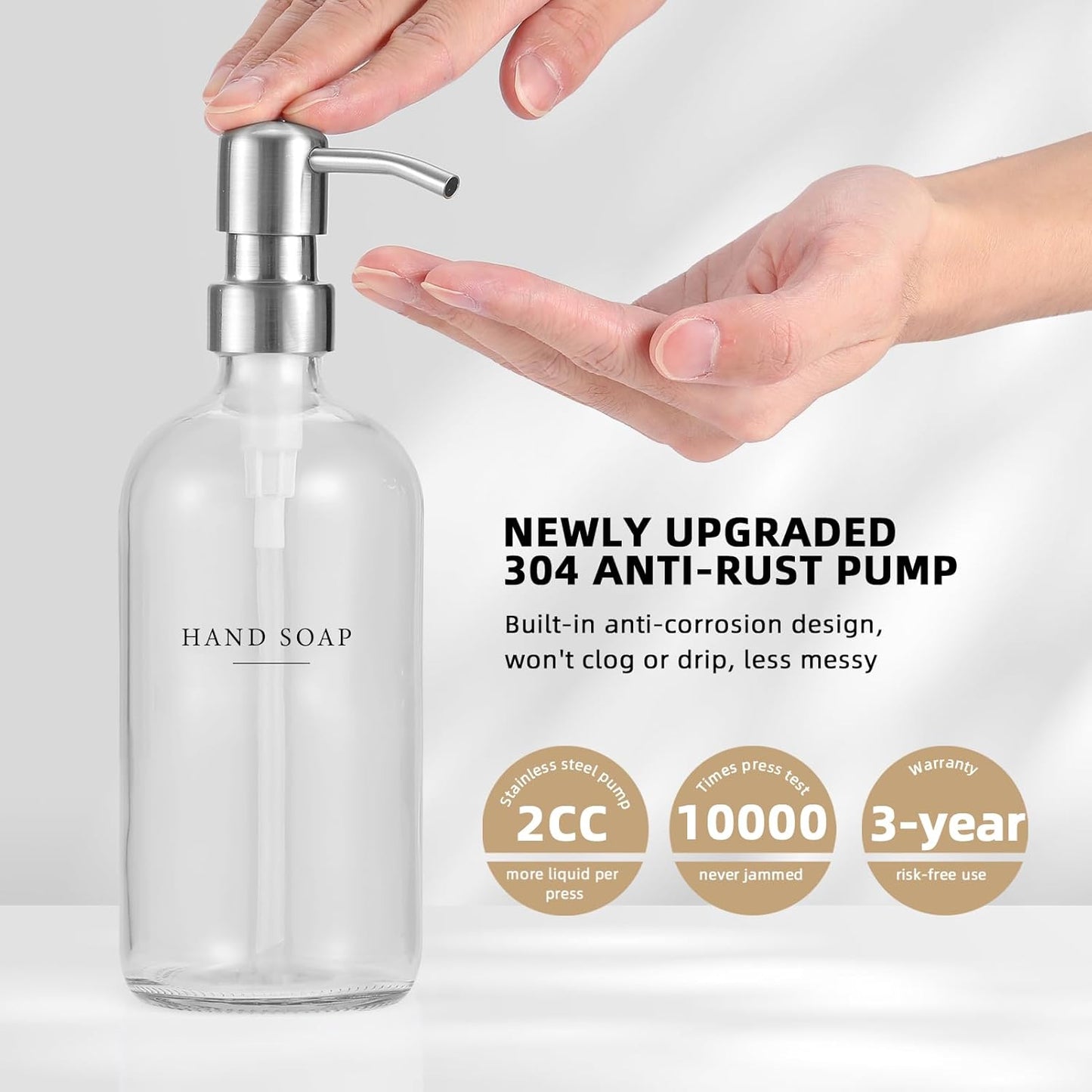 Glass Soap Dispenser - Dish Hand Soap Dispenser Set for Kitchen, Bathroom Soap Lotion Dispenser