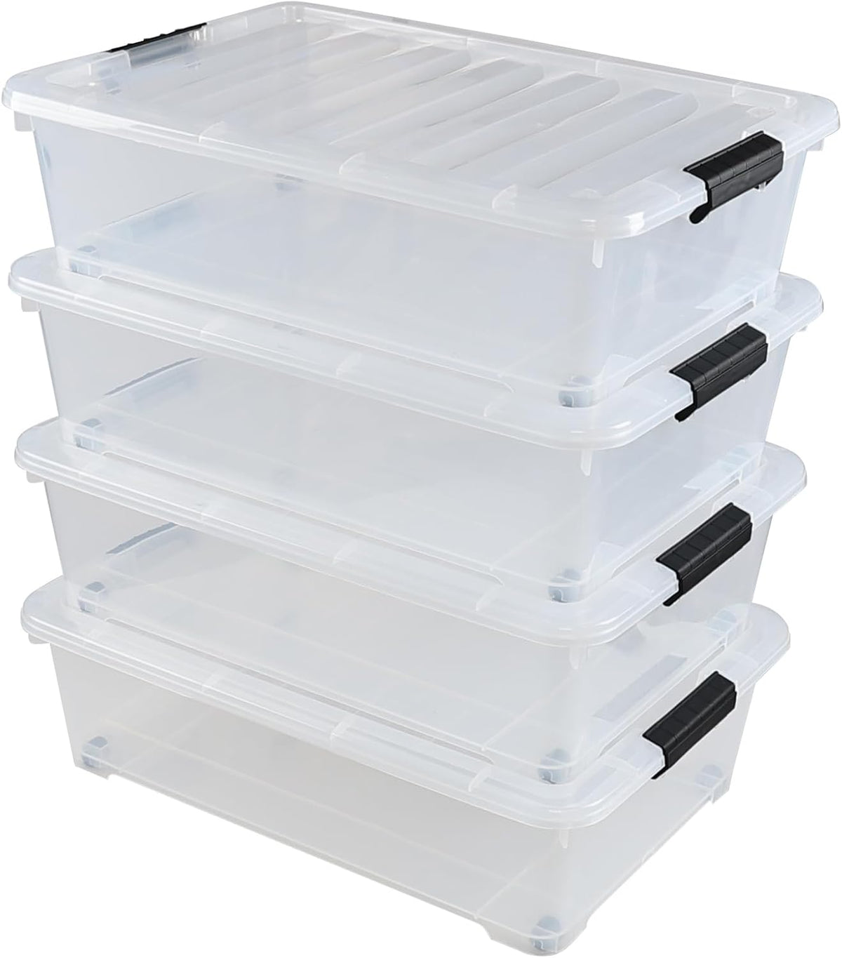 25 L Plastic Sturdy Rolling Under Bed Storage Container Bins, Clear Underbed Storage with Latching
