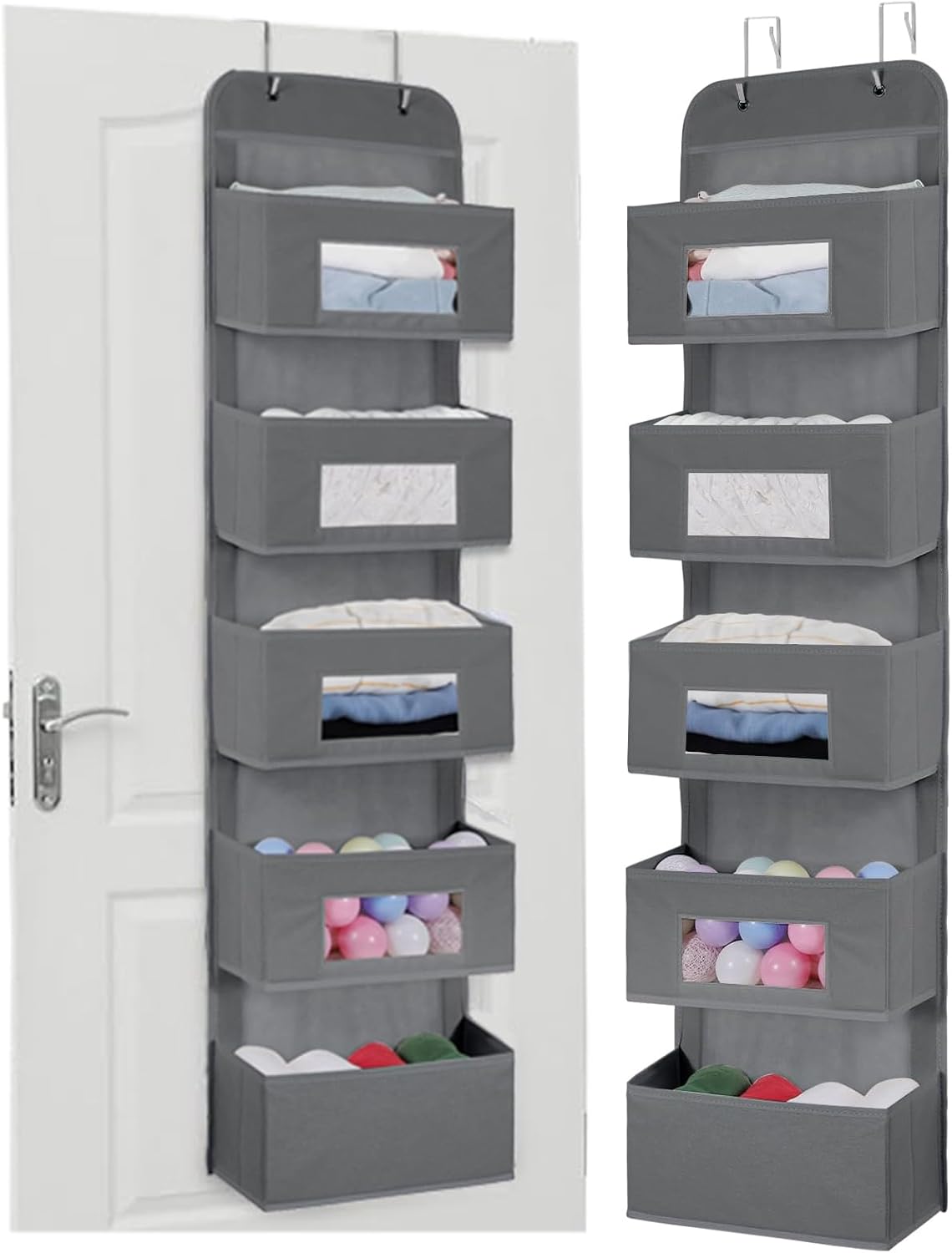 MAX Houser 5-Shelf Over The Door Hanging Organizer with 2 Metal Hooks, 5 Pocket Over The Door Wall
