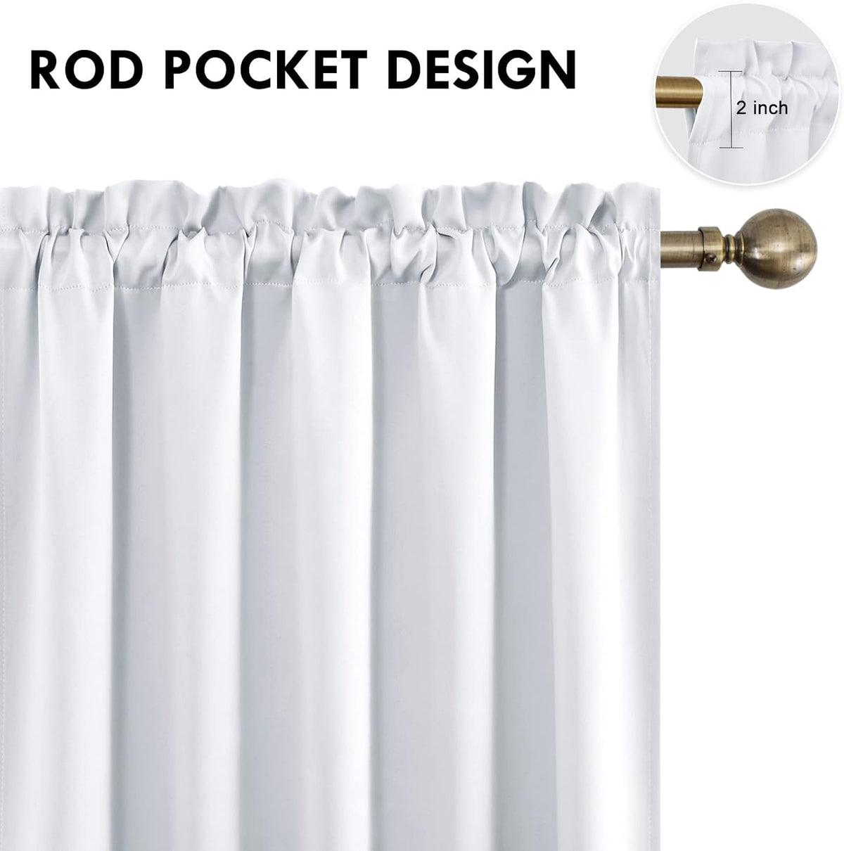 DWCN White Room Darkening Curtains for Kitchen/Bedroom, 60 x 36 inches Long - Energy Saving Window