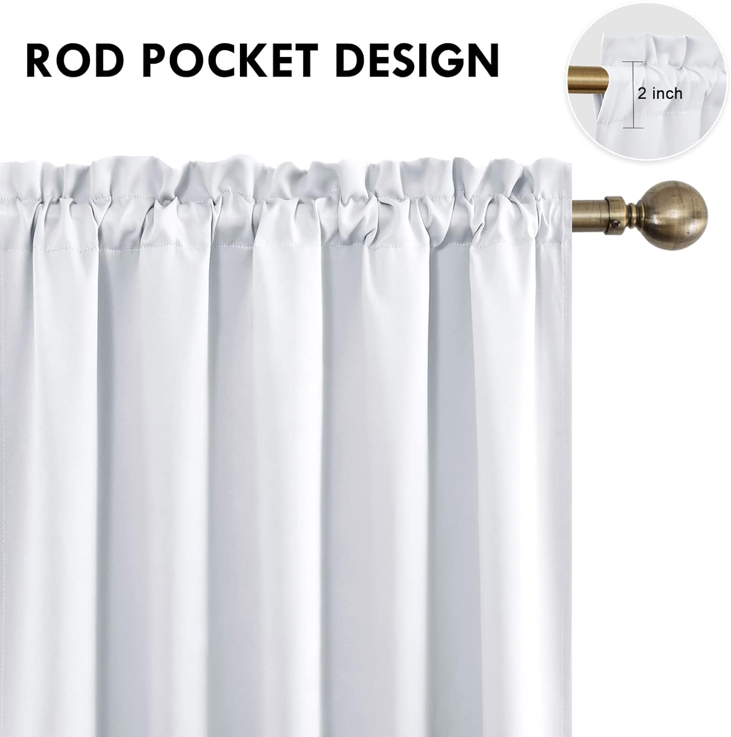 DWCN White Room Darkening Curtains for Kitchen/Bedroom, 60 x 36 inches Long - Energy Saving Window