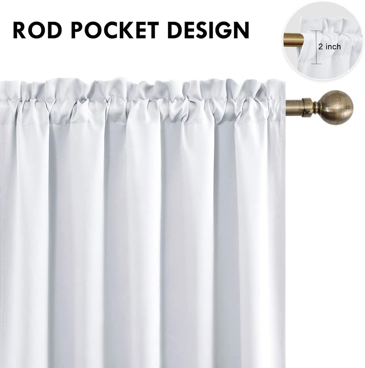 DWCN White Short Room Darkening Curtains for Kitchen/Bedroom, 42 x 36 inches Long - Energy Saving