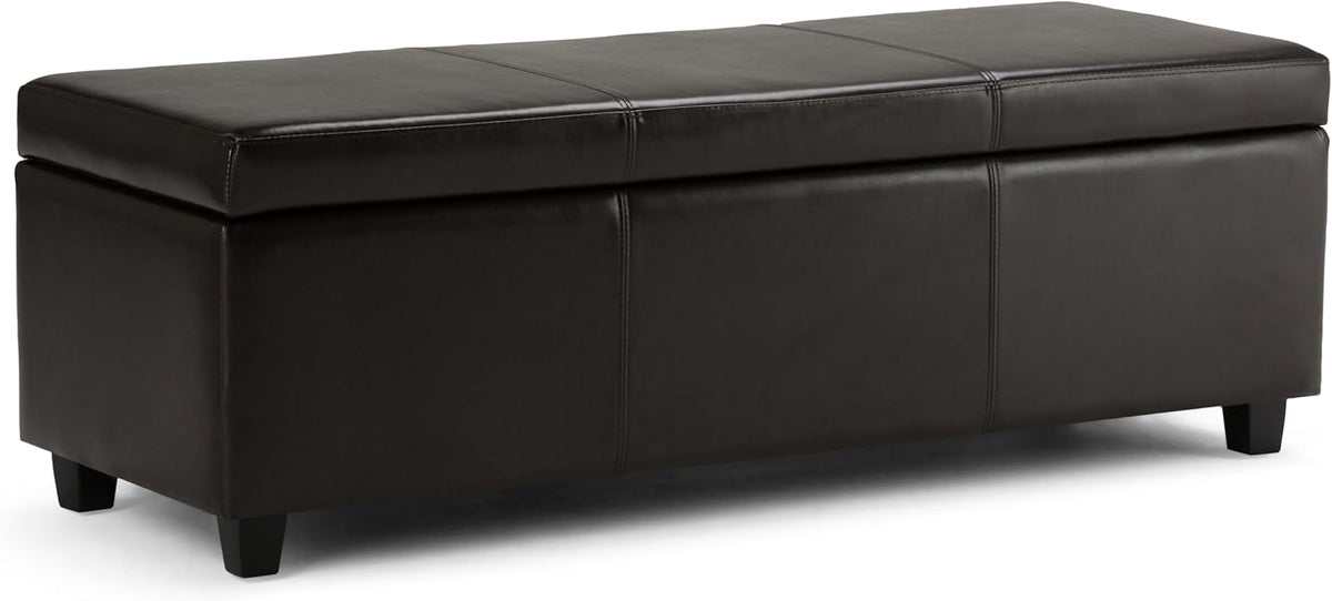 SIMPLIHOME Avalon 48 inch Wide Contemporary Rectangle Storage Ottoman Bench in Tanners Brown Vegan