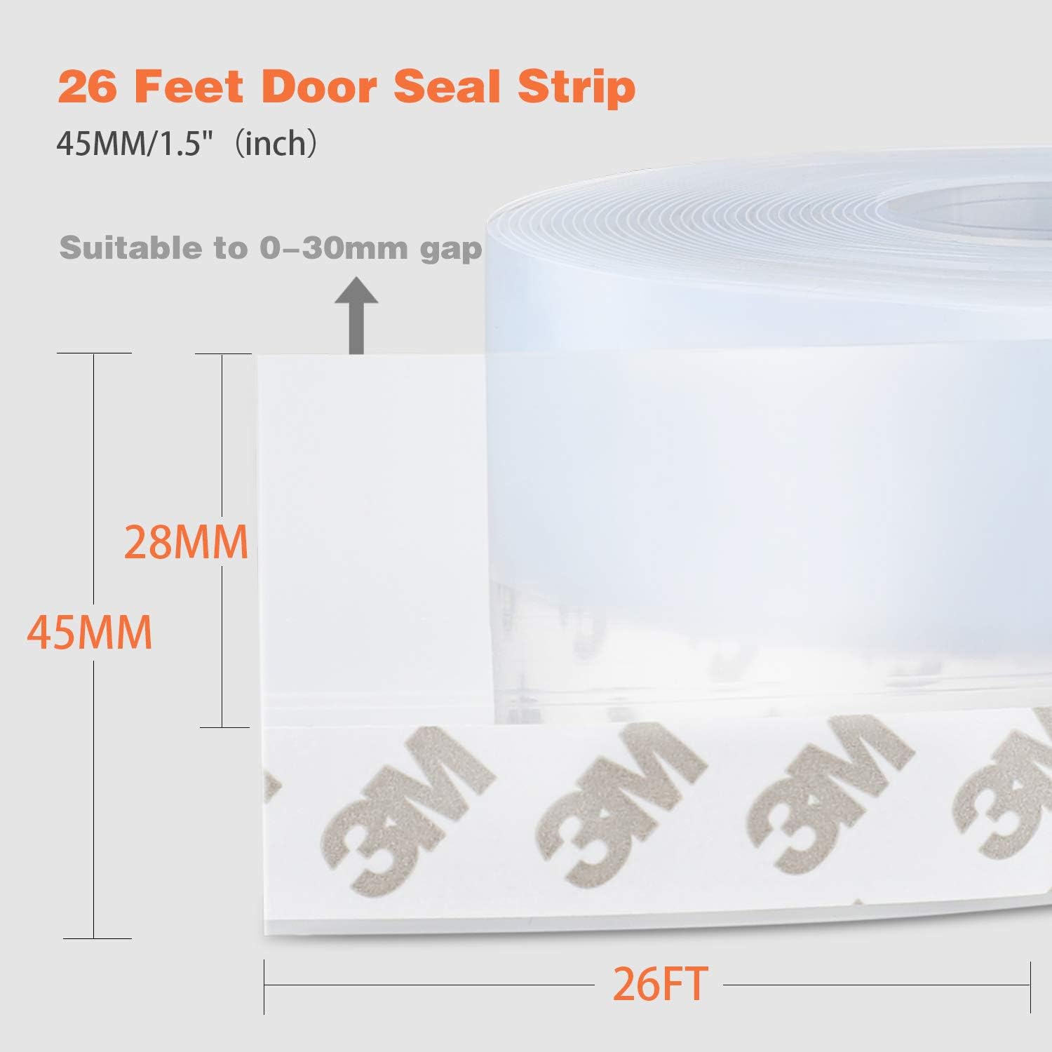 26 Feet Silicone Seal Strip,Door Weather Stripping, Sealing Tape for Door Draft Stopper Adhesive