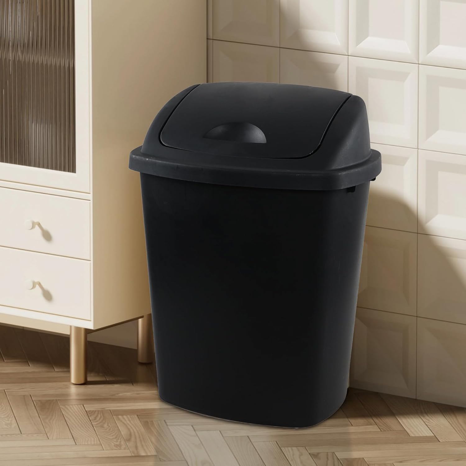 6 Gallon / 25 L Trash Can, 4-Pack, Plastic Swing Lid Garbage Waste Bins Container for Kitchen