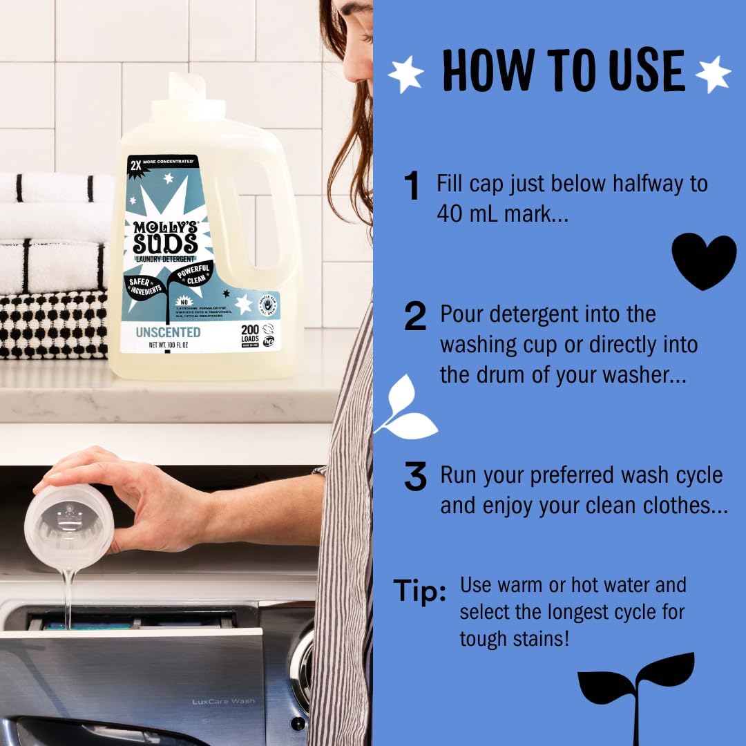 Molly's Suds Liquid Laundry Detergent | Clean Laundry Detergent Soap for Sensitive Skin | 2x