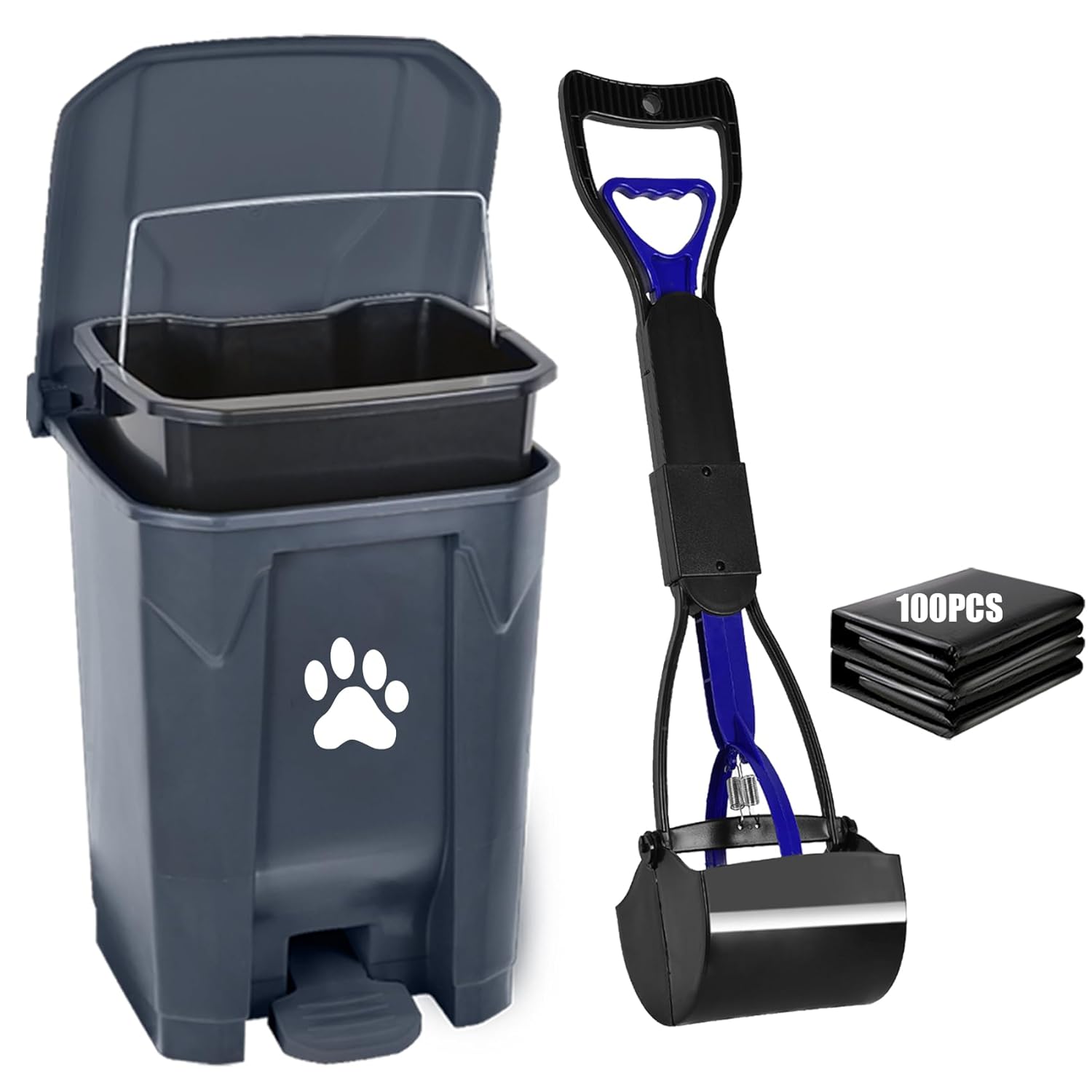 Dog Poop Trash Can Outside with Pooper Scooper, Outdoor Dog Waste Trash Can with Lid Waste Bag Odor