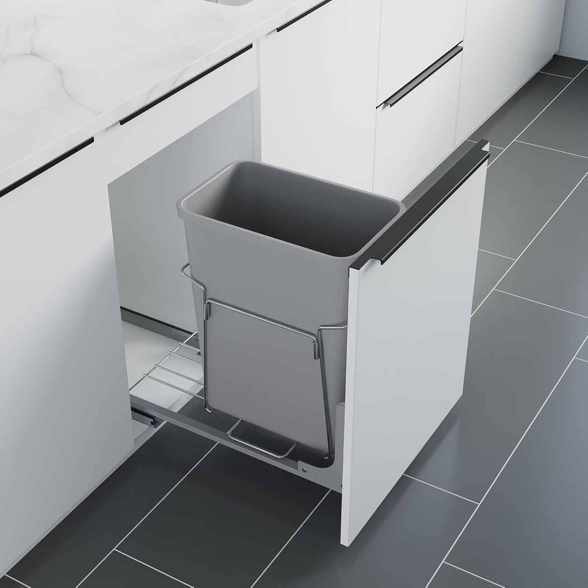 Dowell B15 Aluminum Base Wastebasket Pullout with Door Mount and 35Qt/9Gal Plastic Bin (4012