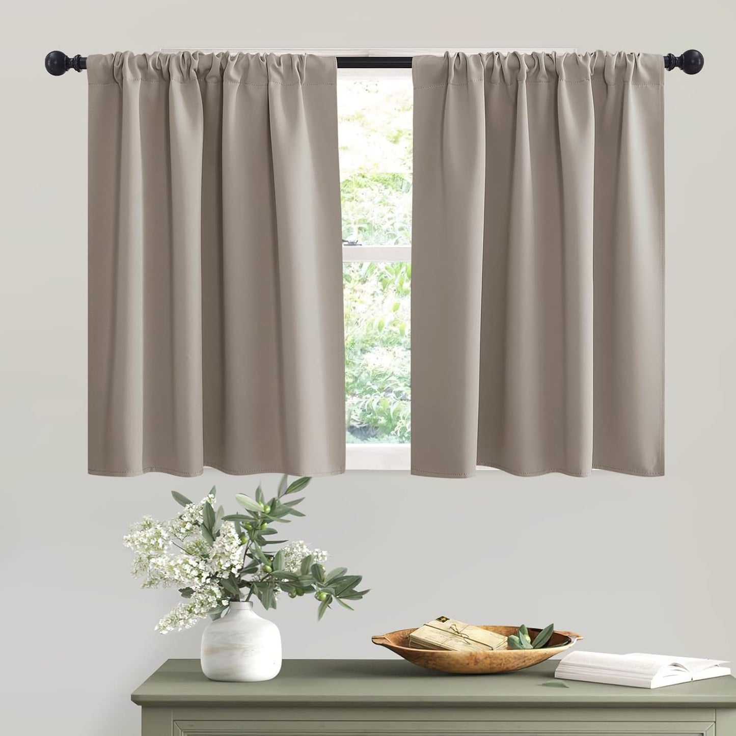 RYB HOME Short Curtains 36 inches, Durable Room Darkening Small Window Treatment Energy Smart