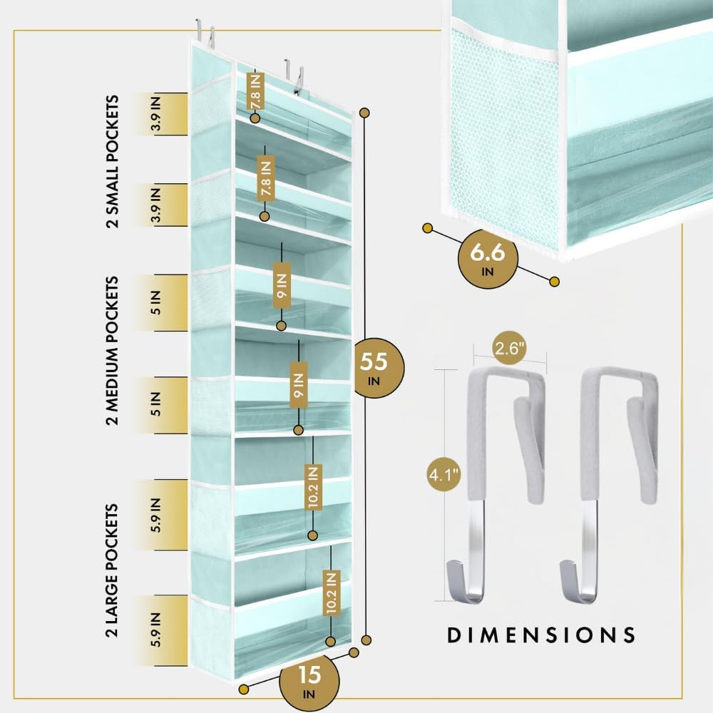 HOMELUX THEORY 1 PC Heavy Duty Over the Door Organizer 55x14x6.7, 6 Large Front & 12 Side Pockets