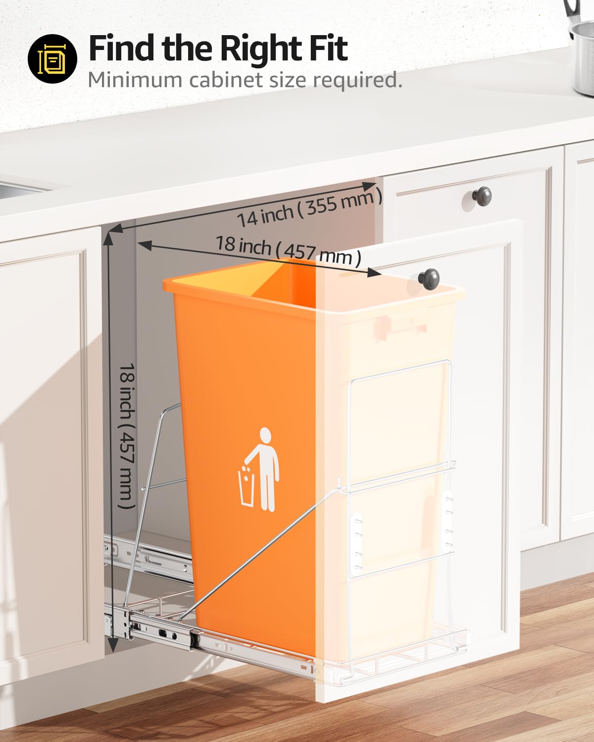 Pull Out Trash Can Under Cabinet, 7-13Gal Cabinet Trash Can Pull Out Kit with Door Mounting