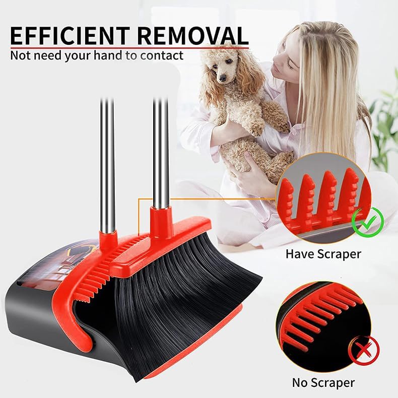 2-Pack is More economical，Broom and Dustpan， with 52" Long Handle, Dustpan Teeth with self-Cleaning